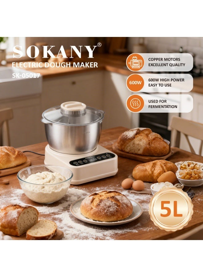 سوكاني آلة عجن العجين الأوتوماتيكية، سعة 5 لتر، وضعان للعجين الصيني والغربي، عجن بدرجة حرارة ثابتة، مؤقت ذكي، وعاء من الفولاذ المقاوم للصدأ - Image 1